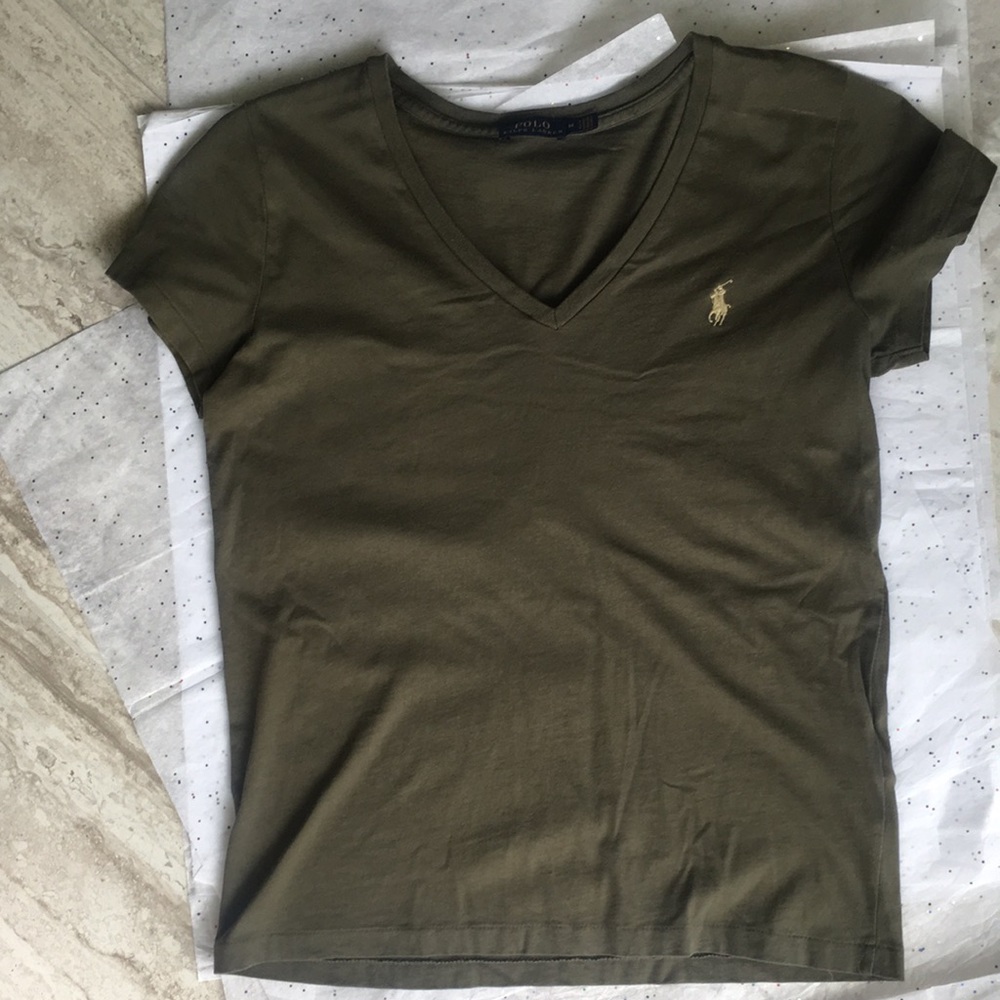 Polo Ralph Laurent short sleeve V neck T-shirt M, khaki color